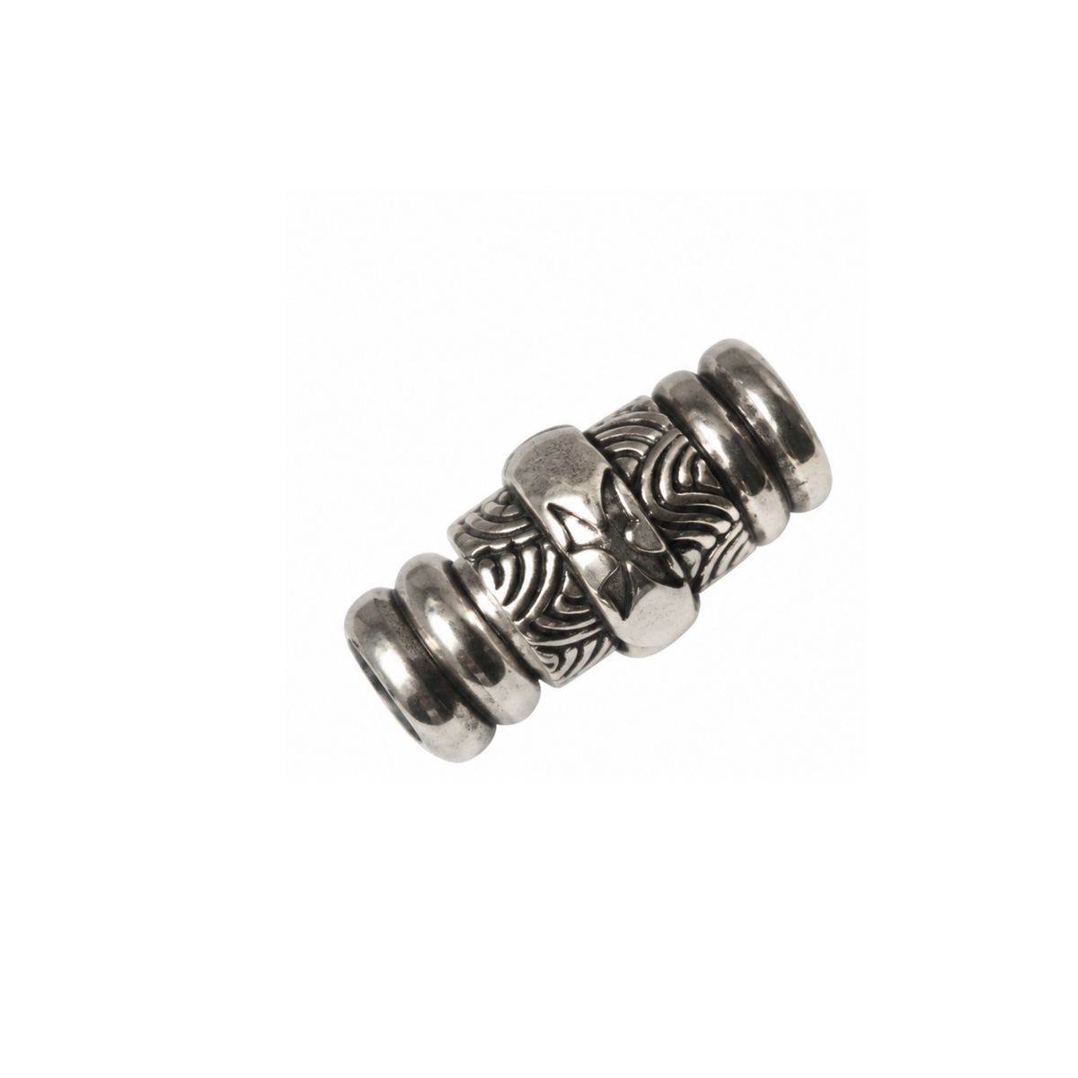 Textured magnetic tube clasp for 5mm round leather in Antique Silver finish.