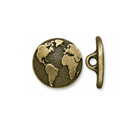 TierraCast Earth World Map Button in Antique Brass 17mm jewelry button with shank