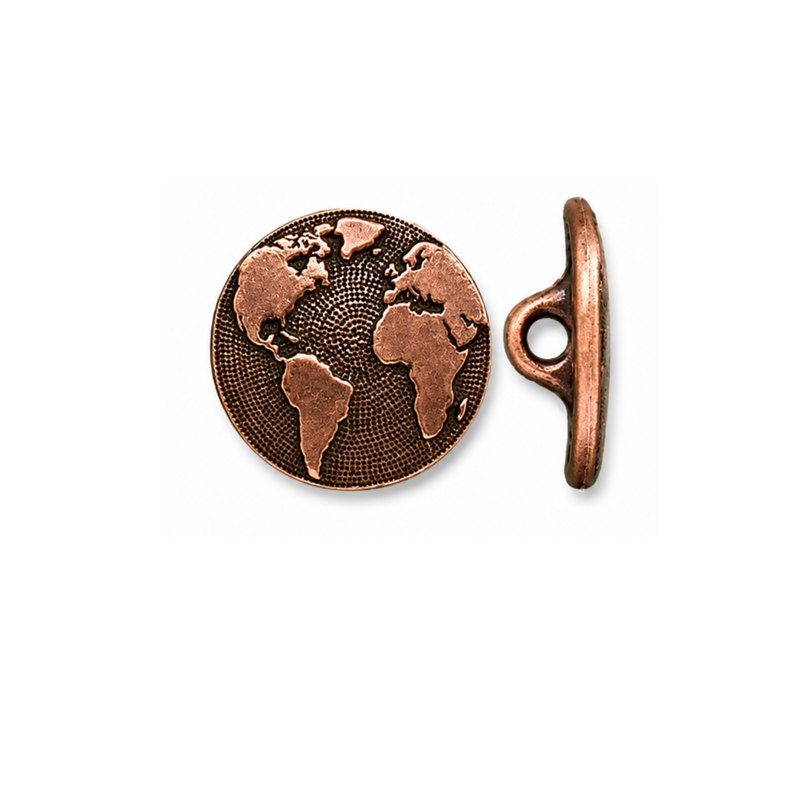 TierraCast Earth World Map Button in Antique Copper, 17mm jewelry button with shank