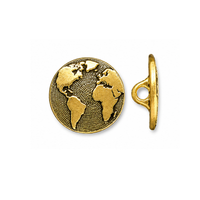 TierraCast Earth World Map Button in Antique Gold, 17mm jewelry button with shank