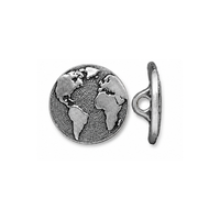 TierraCast Earth World Map Button in Antique Silver, 17mm jewelry button with shank