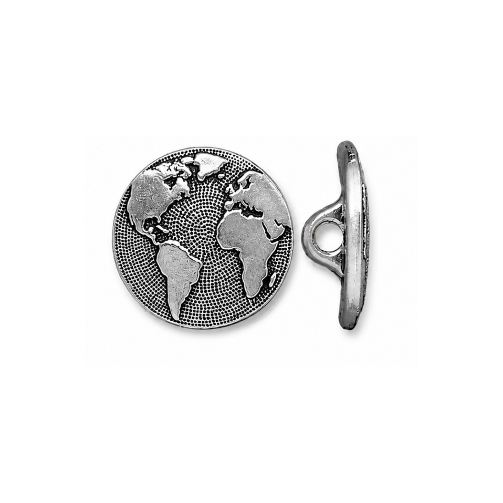 TierraCast Earth World Map Button in Antique Silver, 17mm jewelry button with shank