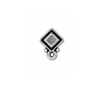 A single silver-toned jewelry charm with a textured diamond-shaped face, a beaded border, and a hanging loop below, centered on a plain white background.