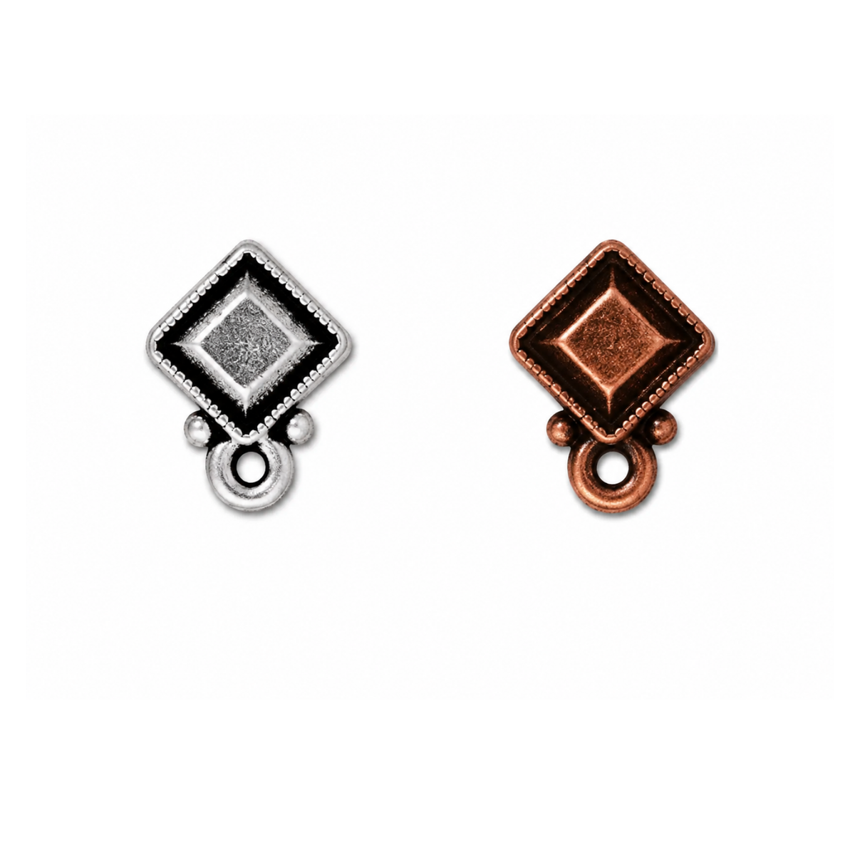 TierraCast Faceted Diamond earring studs in Antique Silver and Antique Copper with bottom loops and titanium posts