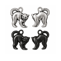 TierraCast Scary Cat charms in Antique Silver and Black, shown from front and back