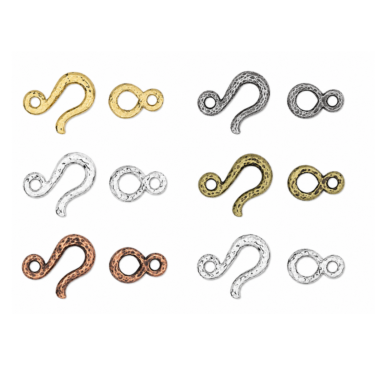 TierraCast Hammered Hook & Eye Clasps in six metal finishes for bracelets, necklaces and jewelry making