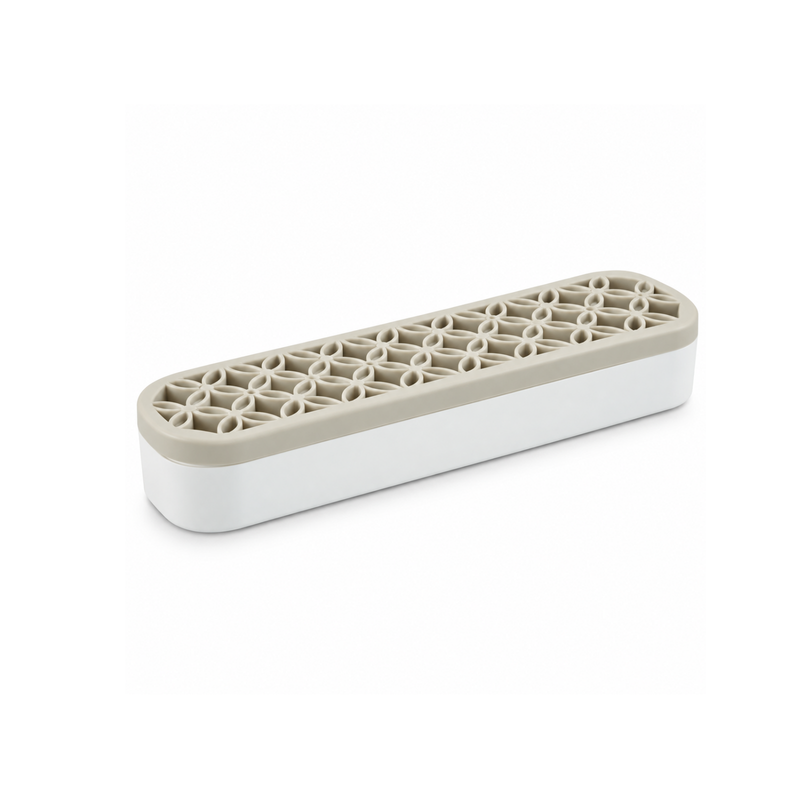 Tan Tool Huggy tool organizer with flexible silicone tool holder and white base.