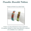 Two beaded bracelets on a wrist with text about a bracelet pattern by Leslie Pope.