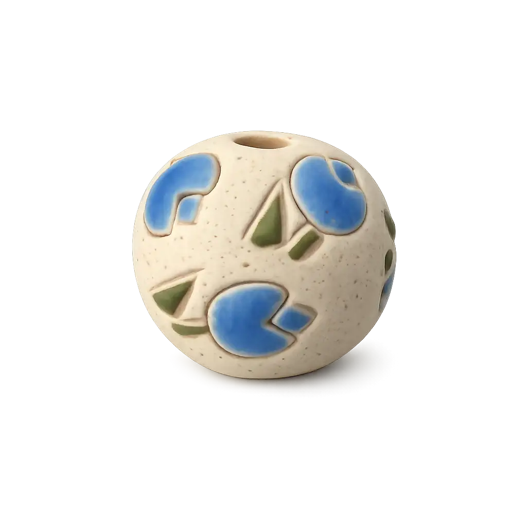 Golem Round Bead, Tulips, Blue - The Argus Collection