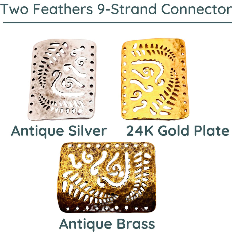 Two Feathers, 9-Strand Bracelet Connector or Focal Element, 3 Finishes - The Argus Collection