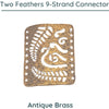 Two Feathers, 9-Strand Bracelet Connector or Focal Element, 3 Finishes - The Argus Collection