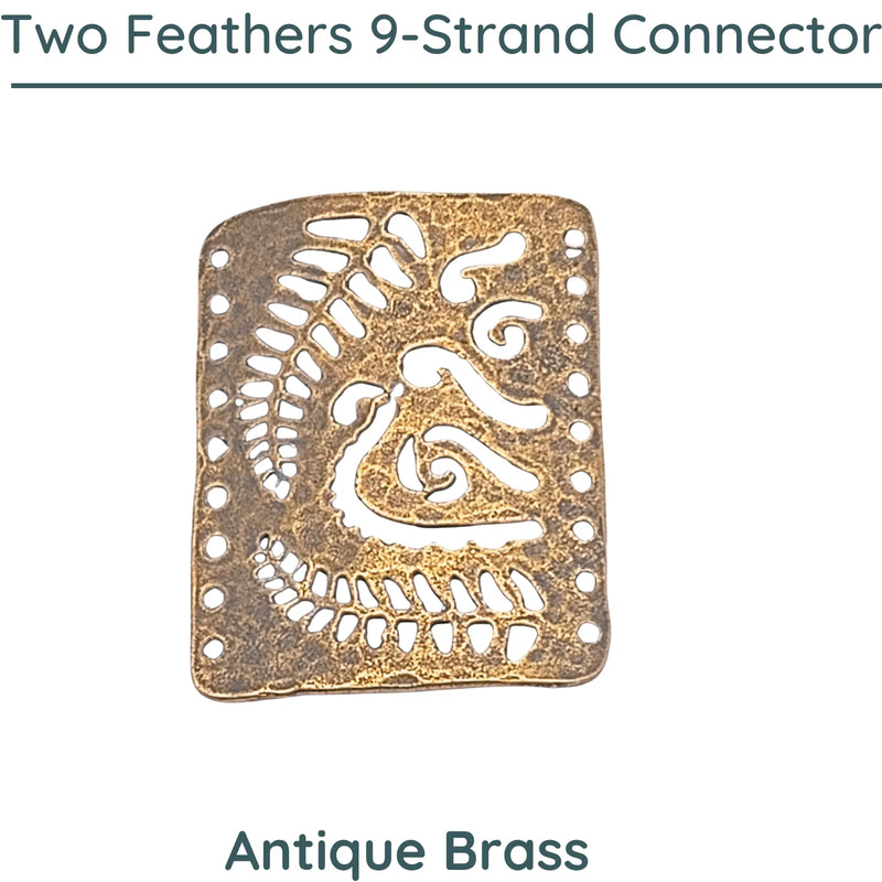 Two Feathers, 9-Strand Bracelet Connector or Focal Element, 3 Finishes - The Argus Collection