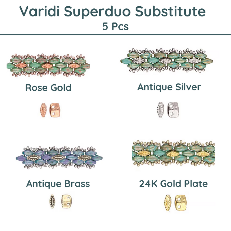 Varidi, Cymbal Superduo Bead Substitute, 5 Pcs. 4 Finishes