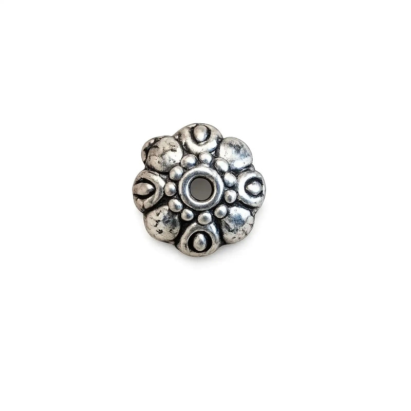 VintageDaisyBeadCap10mmAntiqueSilver - The Argus Collection