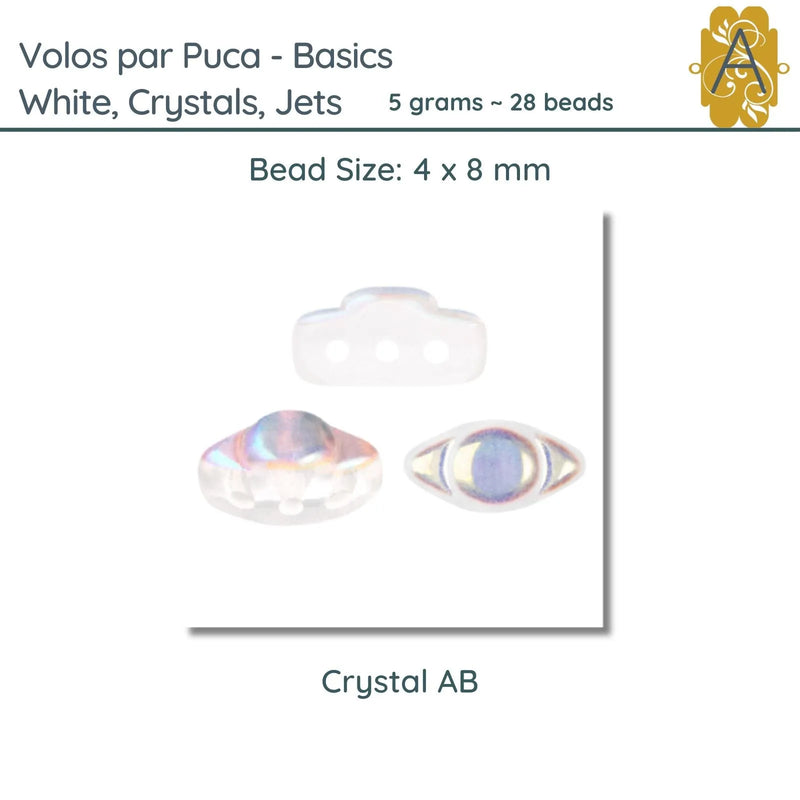 Volos Beads par Puca in The Basics Collection in Crystal AB, 5 grams of beads. - The Argus Collection