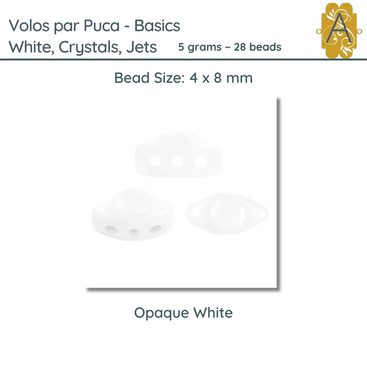 Volos Beads par Puca in The Basics Collection in Opaque White, 5 grams of beads. - The Argus Collection