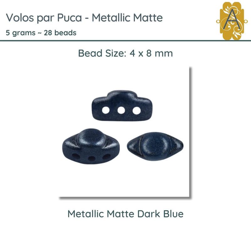 Volos Beads par Puca in Metallic Matte Dark Blue, 5grams of beads. - The Argus Collection