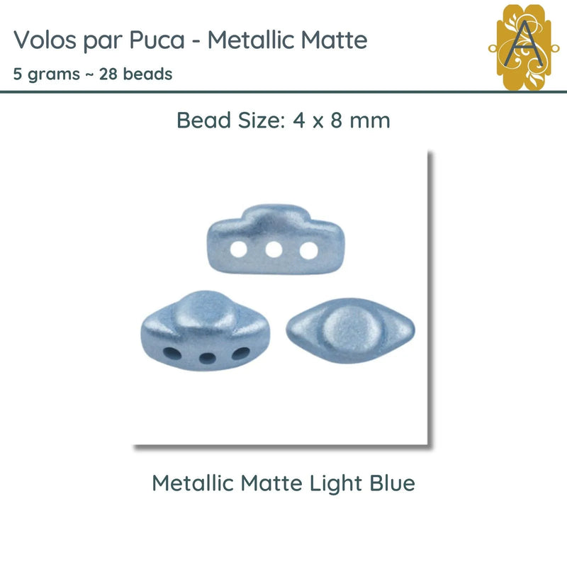 Volos Beads par Puca in Metallic Matte Light Blue, 5grams of beads. - The Argus Collection