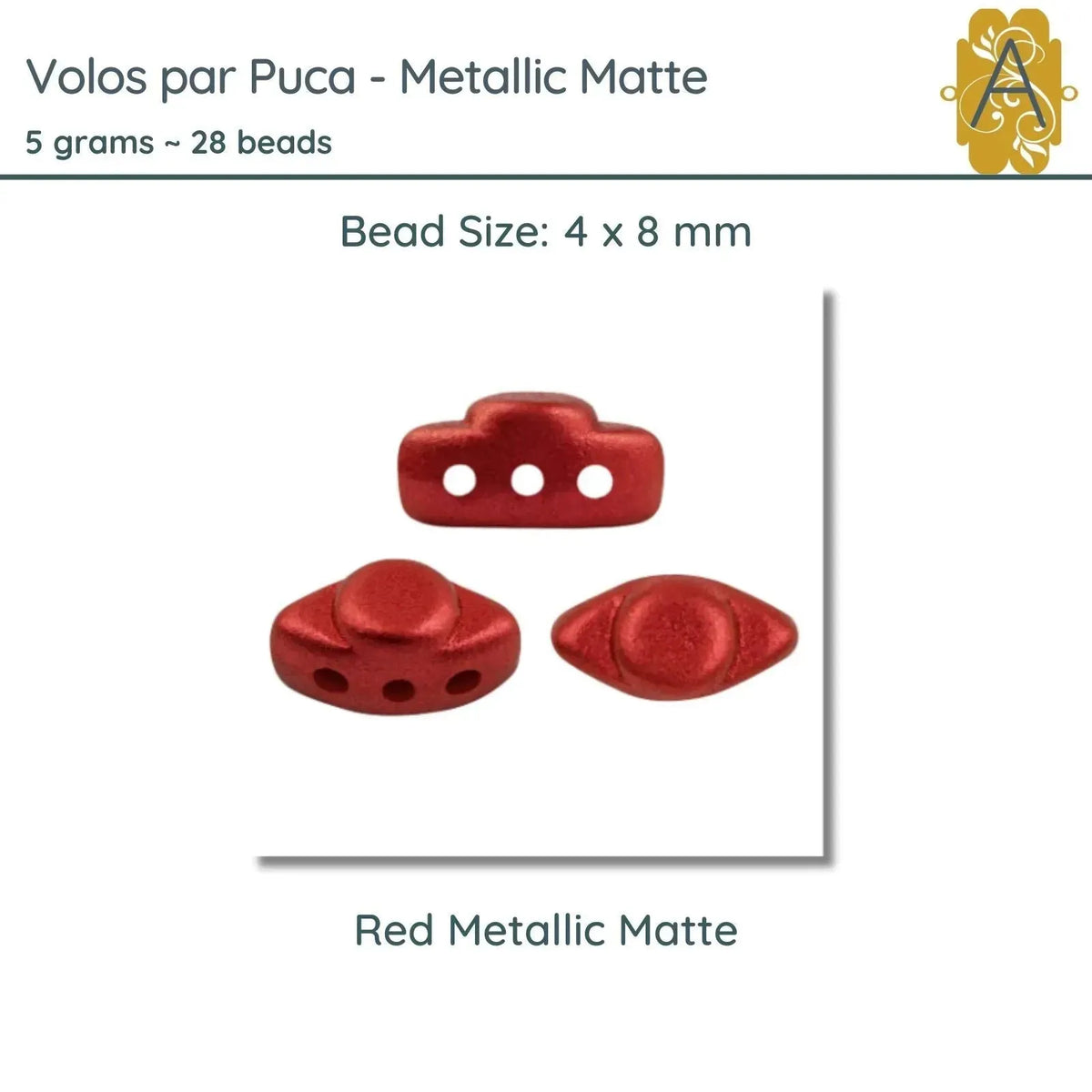 Volos Beads par Puca in Metallic Matte Red, 5grams of beads. - The Argus Collection