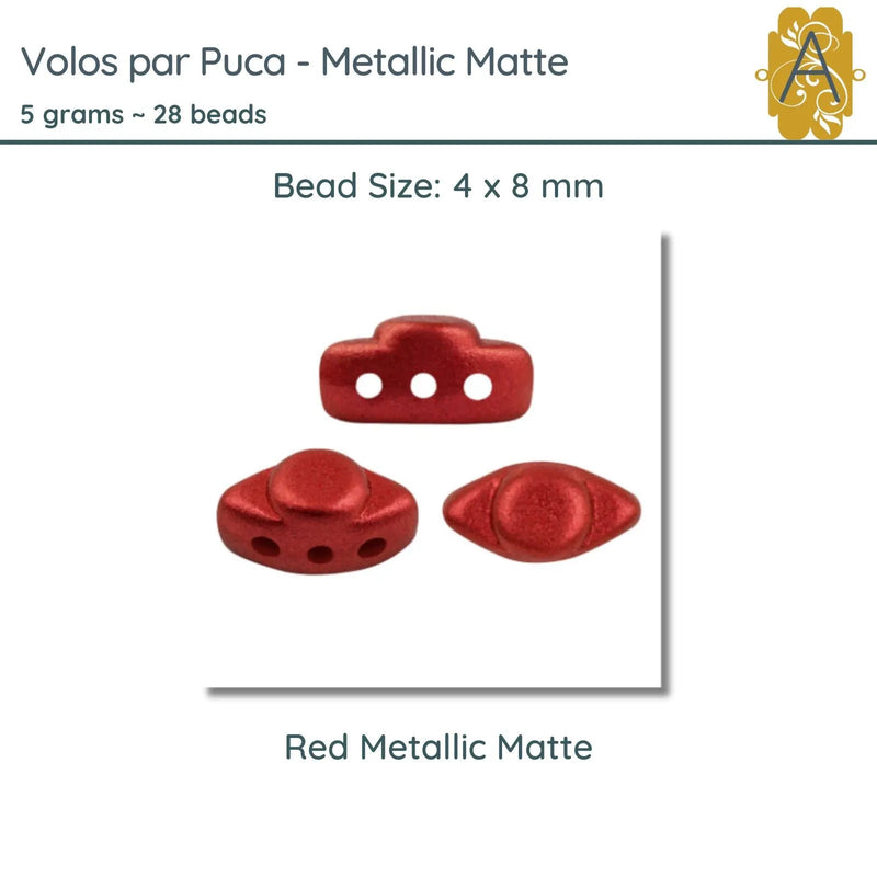 Volos Beads par Puca in Metallic Matte Red, 5grams of beads. - The Argus Collection