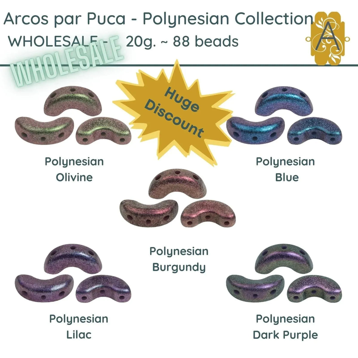 WHOLESALE, Arcos par Puca, 20g., Polynesian Collection, 5 Colors - The Argus Collection