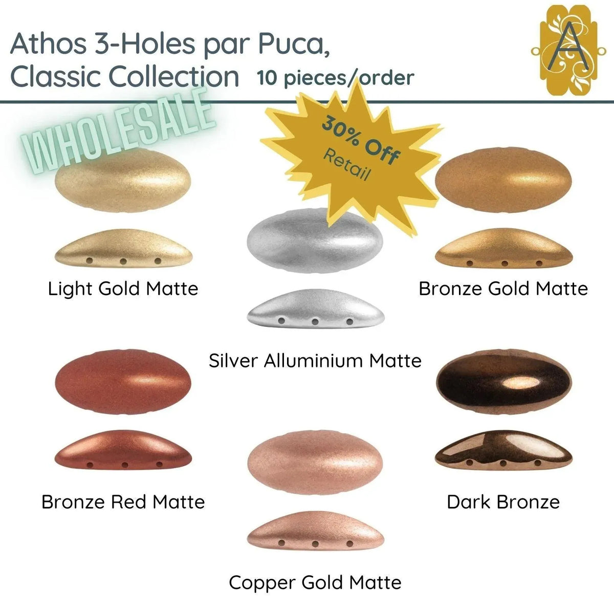 WHOLESALE! Athos 3-Holes par Puca, Classic Collection, 6 colors - The Argus Collection