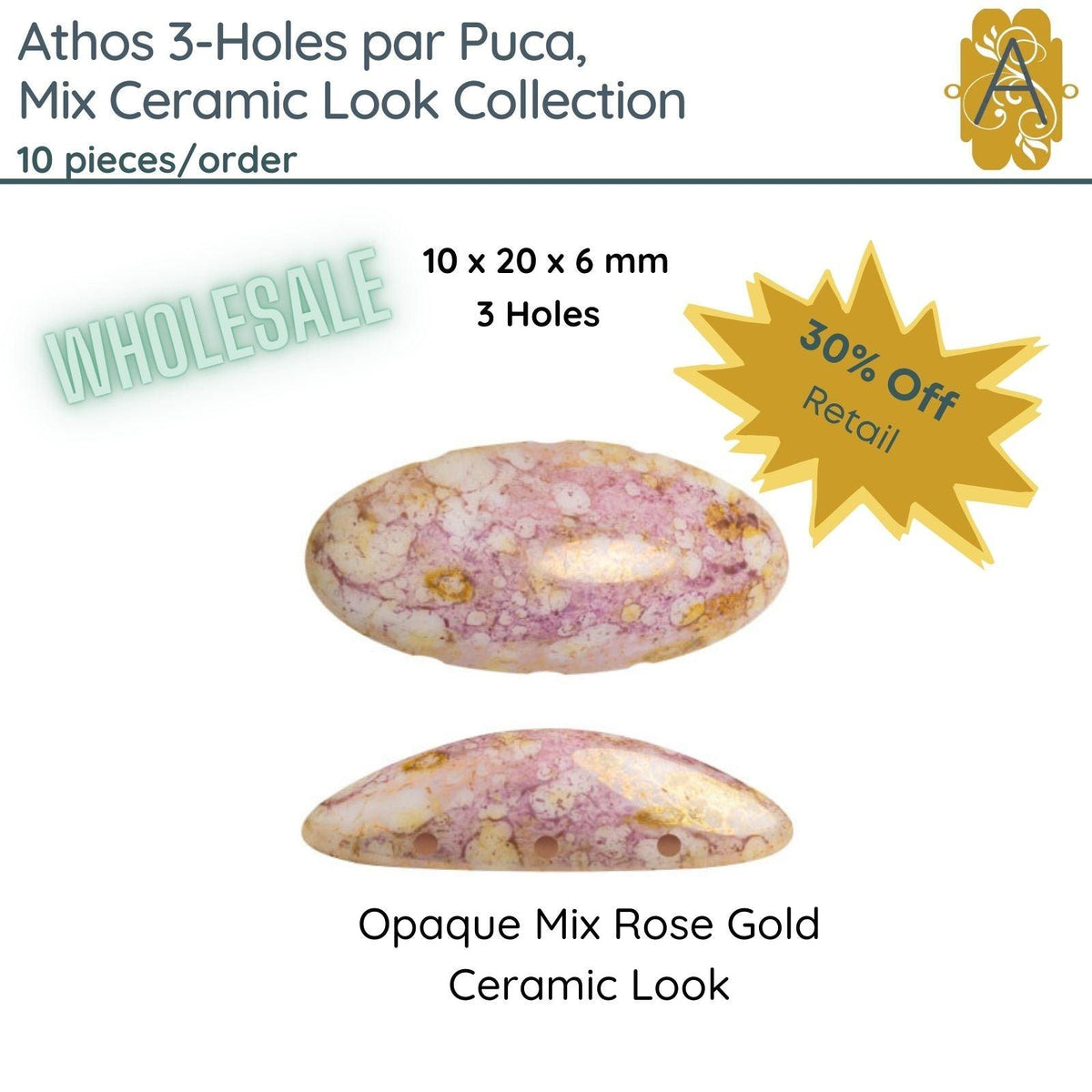 WHOLESALE! Athos 3-Holes par Puca, Mix Ceramic Look Collection, 4 Colors - 10 cabs - The Argus Collection