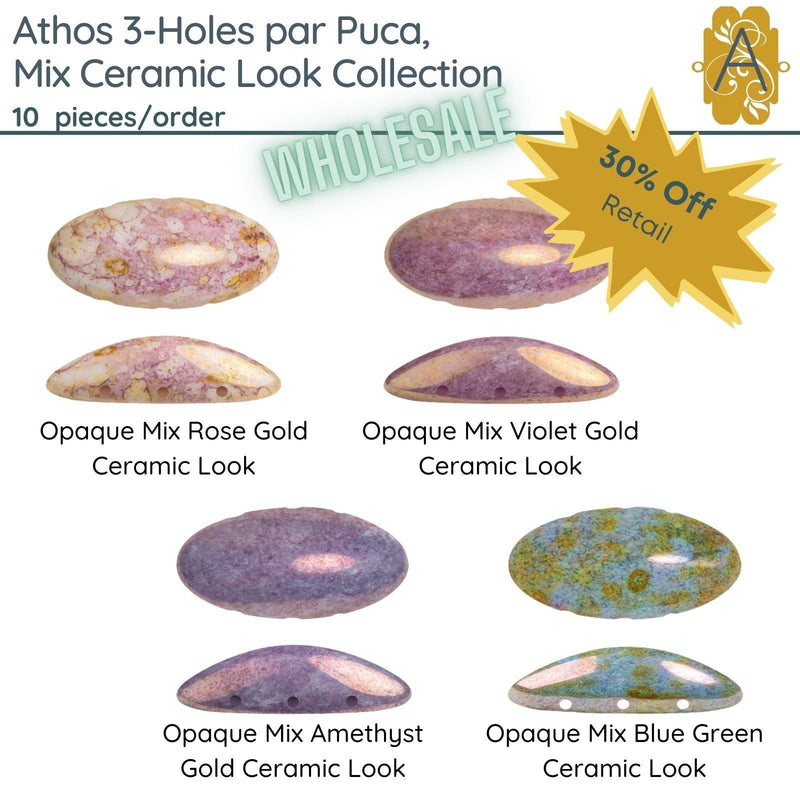 WHOLESALE! Athos 3-Holes par Puca, Mix Ceramic Look Collection, 4 Colors - 10 cabs - The Argus Collection