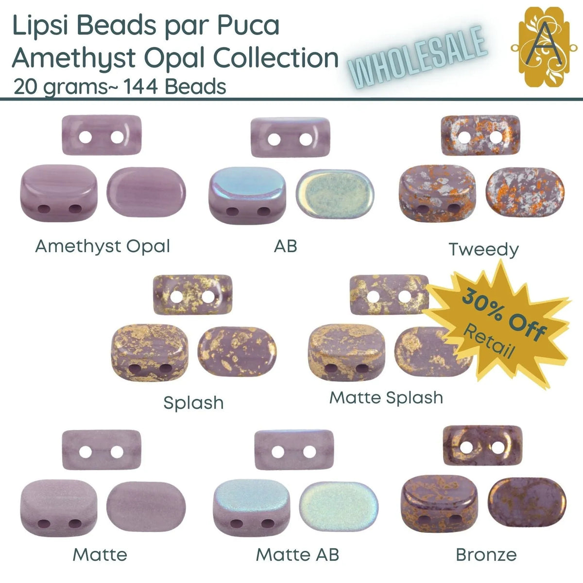 WHOLESALE, Lipsi par Puca, 20g, Amethyst Opal Collection, 8 Finishes - The Argus Collection