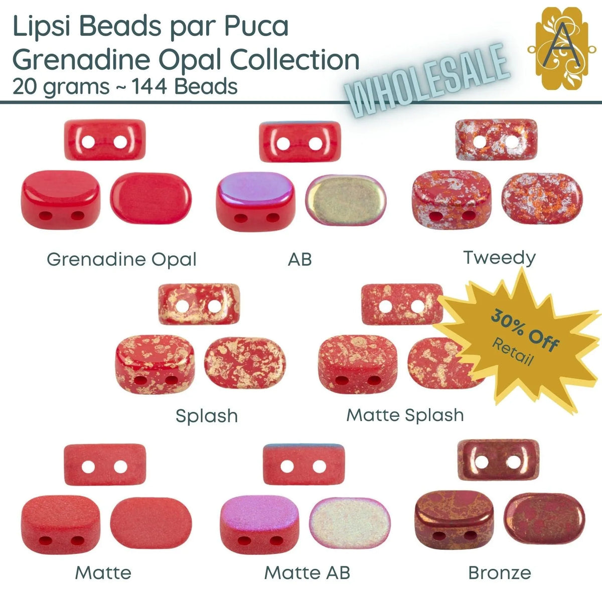 WHOLESALE, Lipsi par Puca, 20g, Grenadine Opal Collection, 8 Finishes - The Argus Collection