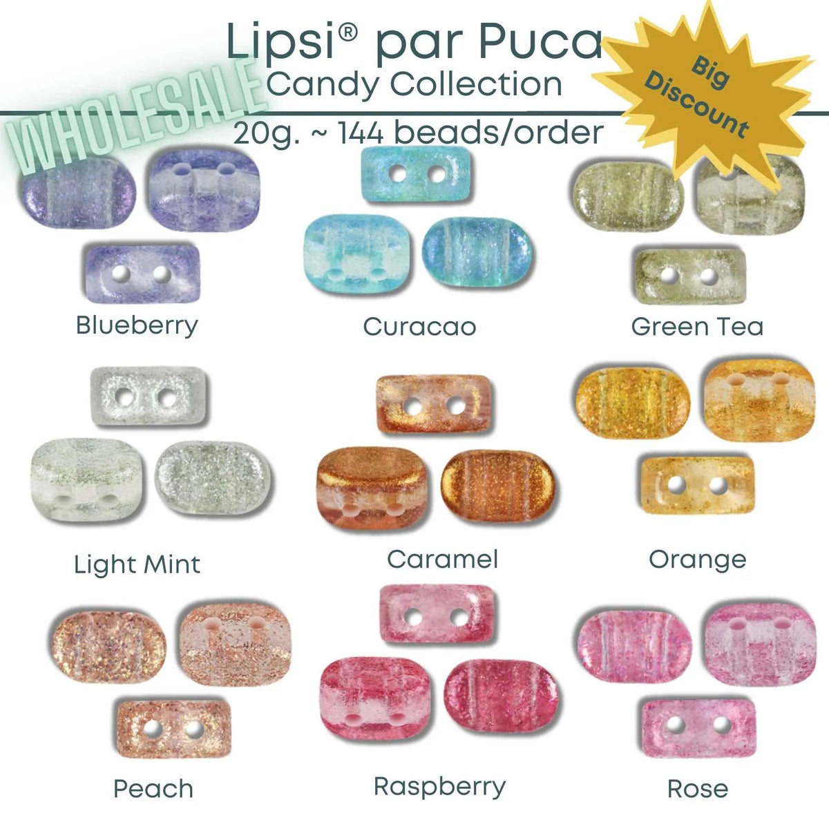 WHOLESALE Lipsi par Puca, 20g., Candy Collection, 9 Colors - The Argus Collection