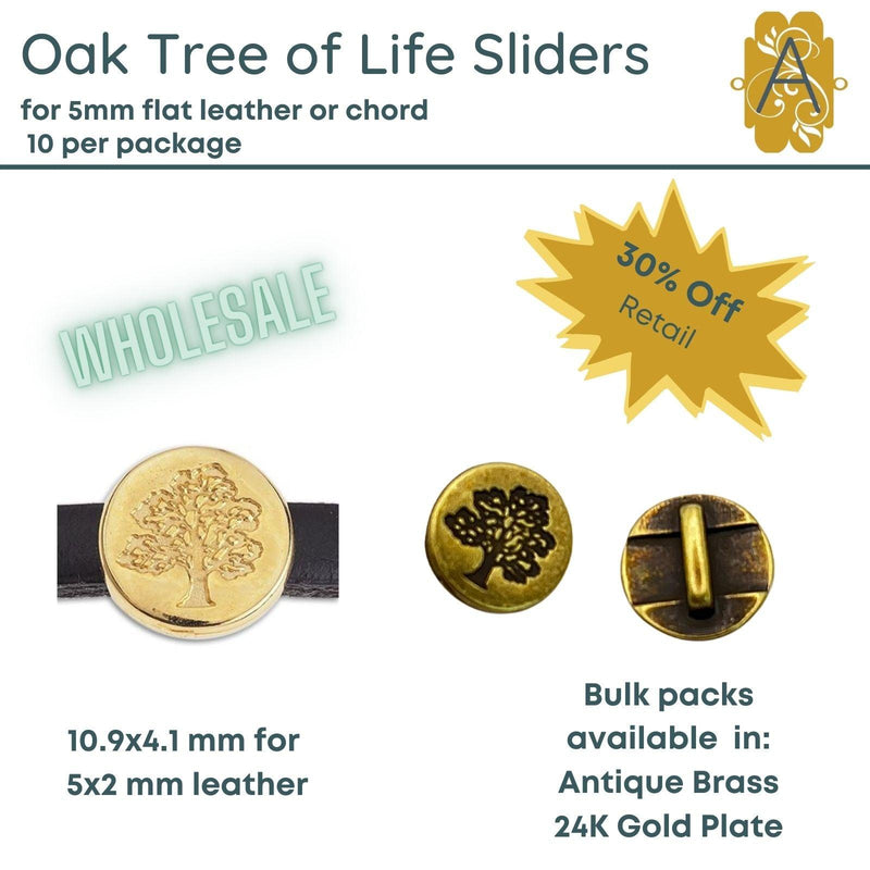 WHOLESALE! Assorted Sliders for 5mm Flat Leather or Cord in 4 Styles, Various Finishes - The Argus Collection