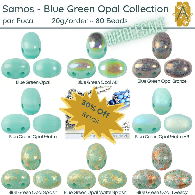 WHOLESALE! Samos par Puca, 20g, Blue Green Opal Collection, 8 Finishes - The Argus Collection