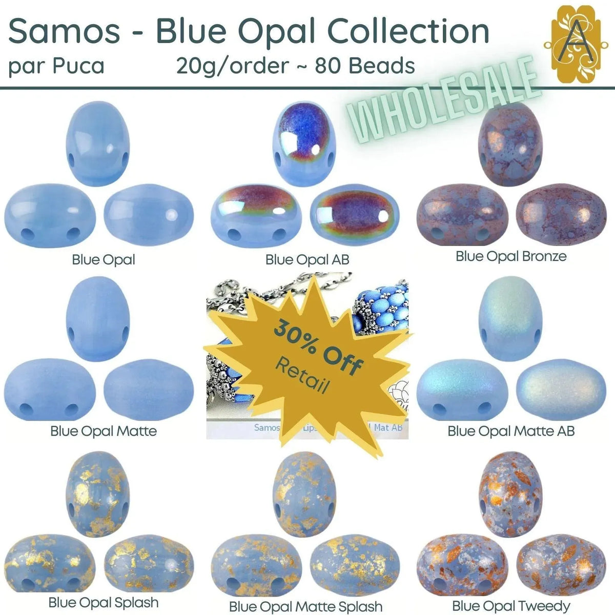 WHOLESALE! Samos par Puca, 20g, Blue Opal Collection, 8 Finishes - The Argus Collection