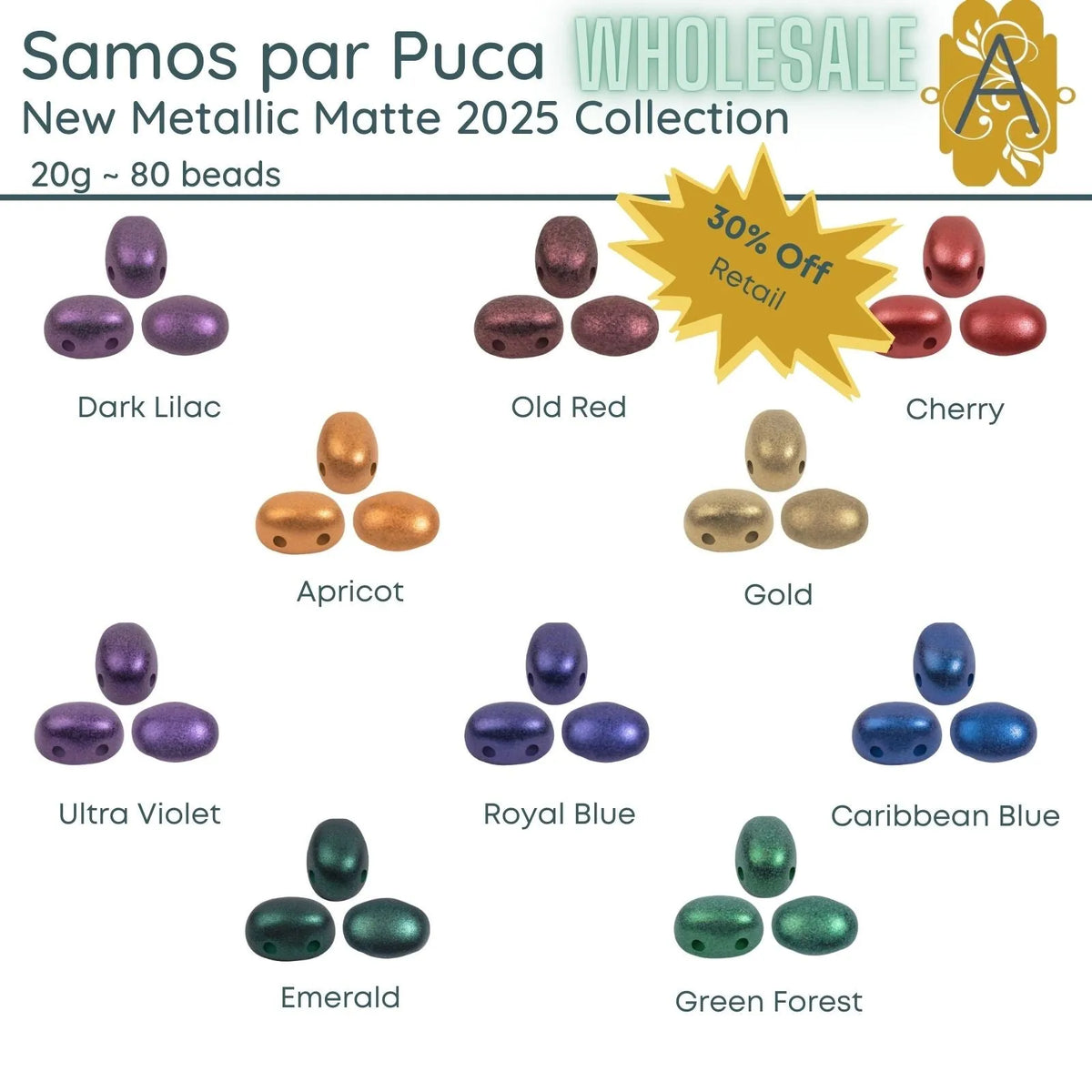 WHOLESALE, Samos par Puca, 20g, New Metallic Matte Collection 2025, 10 colors - The Argus Collection