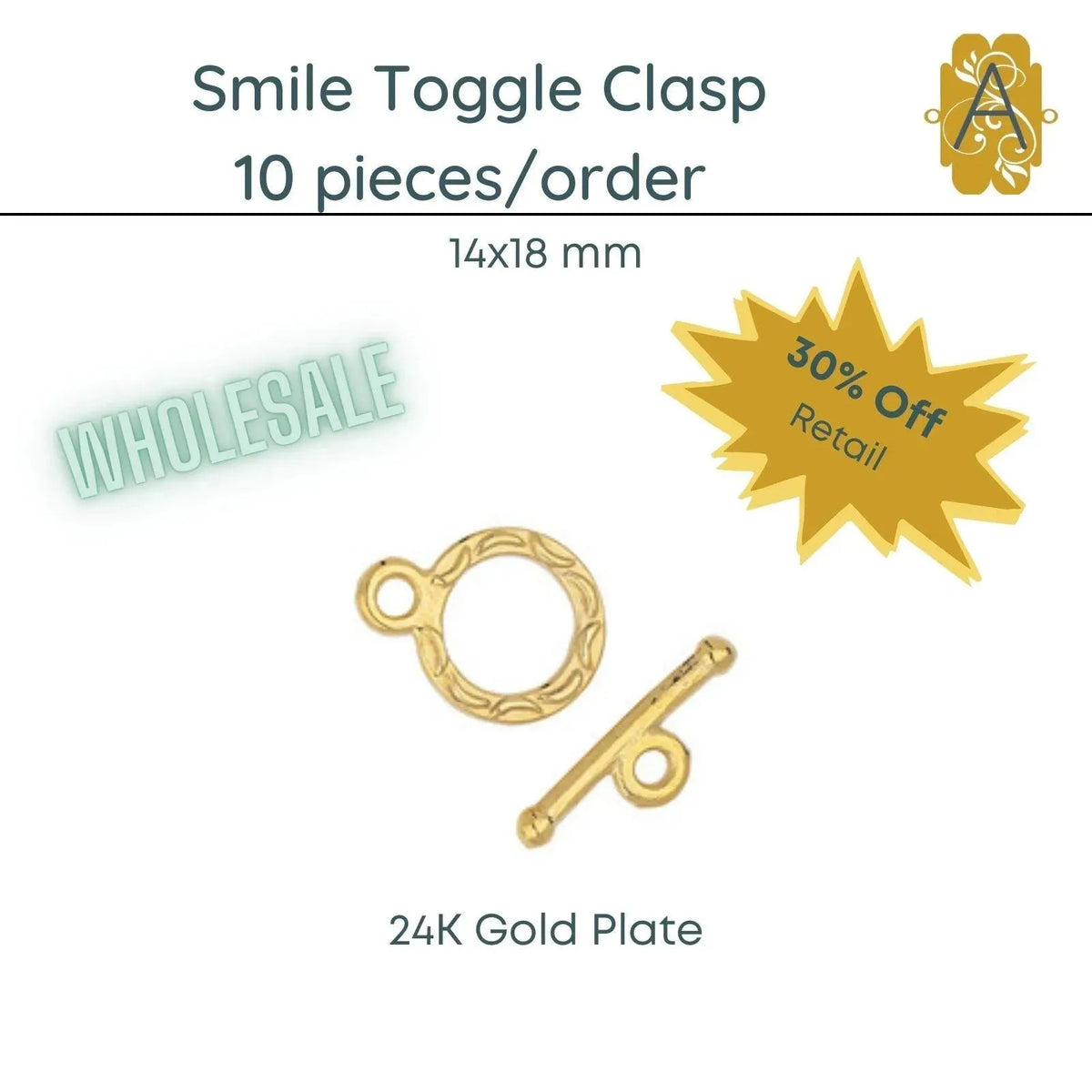 WHOLESALE! Smile Toggle Clasps in 3 Finishes - The Argus Collection