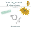 WHOLESALE! Smile Toggle Clasps in 3 Finishes - The Argus Collection