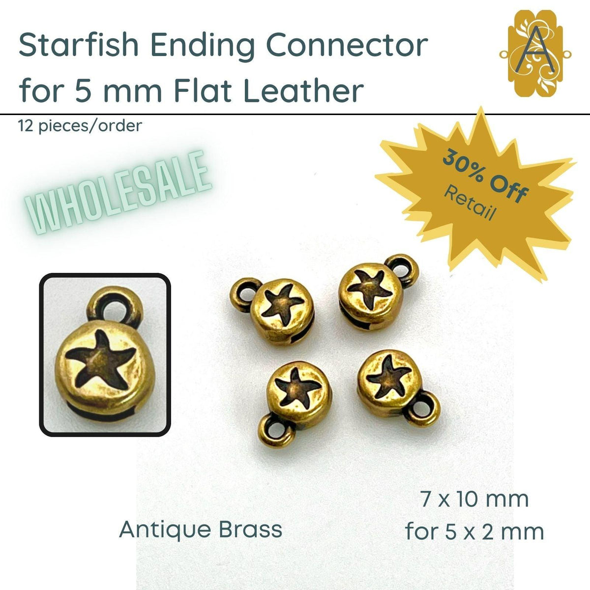 WHOLESALE! Starfish Connector for 5mm Flat Leather, in 2 Finishes - The Argus Collection