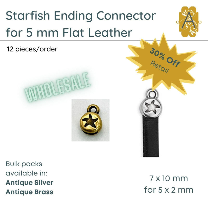 WHOLESALE! Starfish Connector for 5mm Flat Leather, in 2 Finishes - The Argus Collection