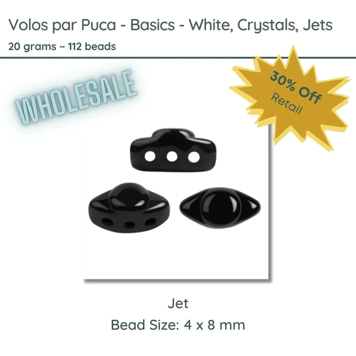 WHOLESALE - Volos Beads par Puca in The Basics Collection in Jet color, 20 grams of beads. - The Argus Collection