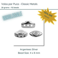 WHOLESALE. Volos Beads par Puca in Classic Metal Argentees Silver Color, 20 grams of beads. - The Argus Collection 