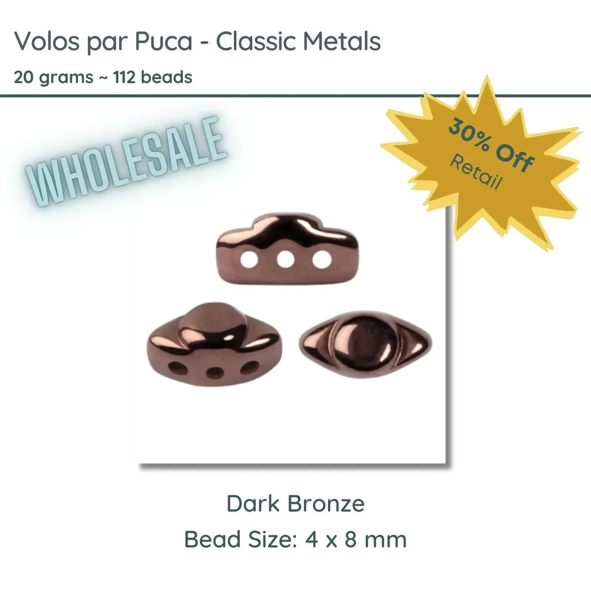 WHOLESALE. Volos Beads par Puca in Dark Bronze Color, 20 grams of beads. - The Argus Collection