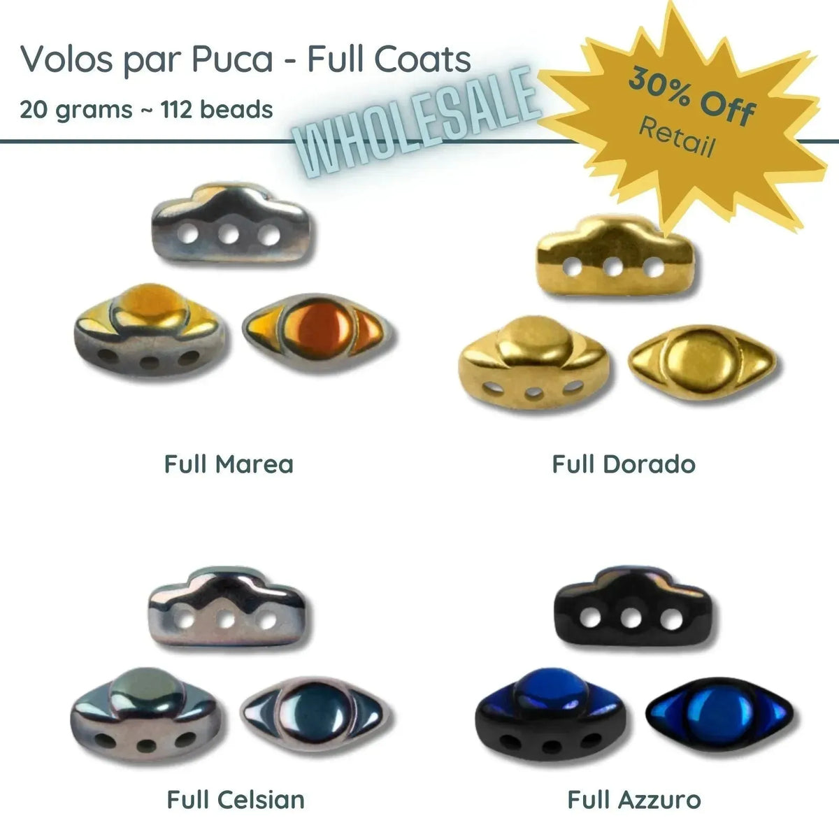 WHOLESALE. Volos Beads par Puca in Full Coats  Collection in 4 Colors, 20 grams of beads. - The Argus Collection