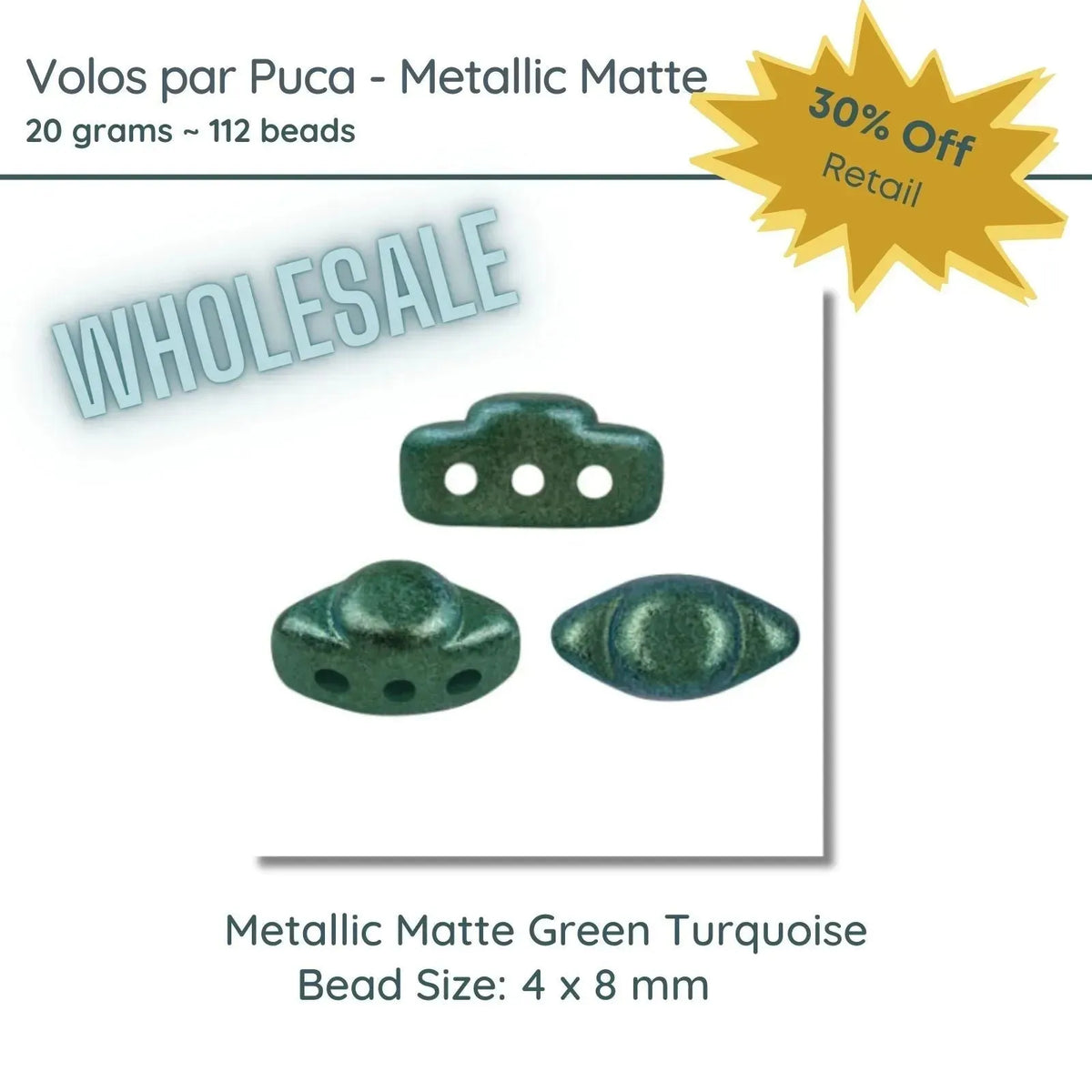 WHOLESALE Volos Beads par Puca in Metallic Matte Green Turquoise - 20g - The Argus Collection