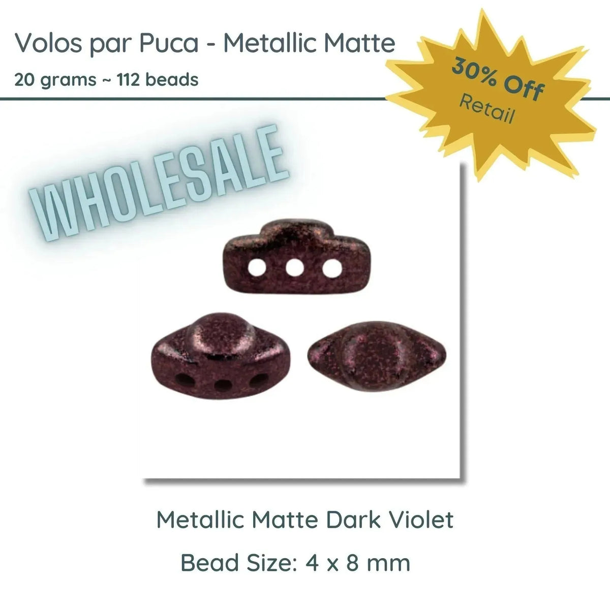 WHOLESALE Volos Beads par Puca in Metallic Matte Dark Violet - 20g - The Argus Collection