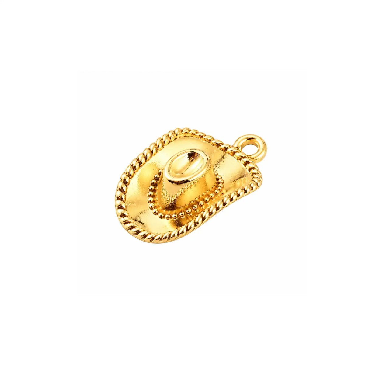 Gold cowboy hat charm with western rope detail on a white background