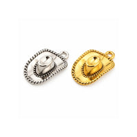 Western cowboy hat charms in Antique Silver and Gold finishes on a white background