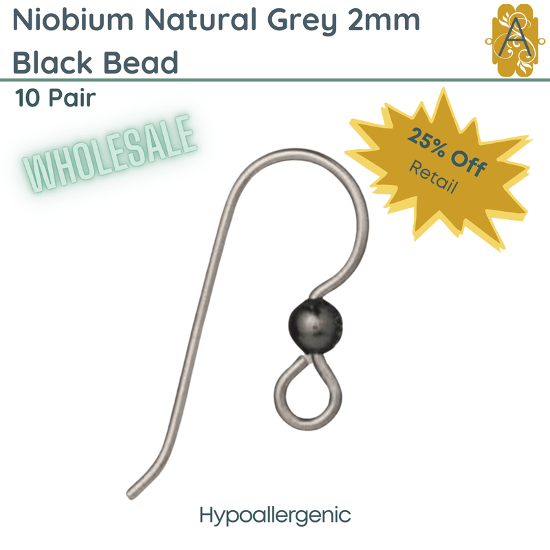 WHOLESALE! Niobium Earring Wires, Natural Grey with Black Bead - The Argus Collection