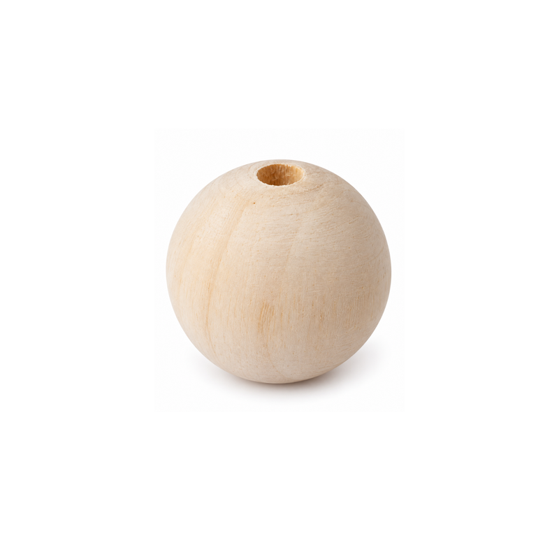 A single unfinished light wood bead with a natural grain and a drilled hole at the top, shown on a plain white background.