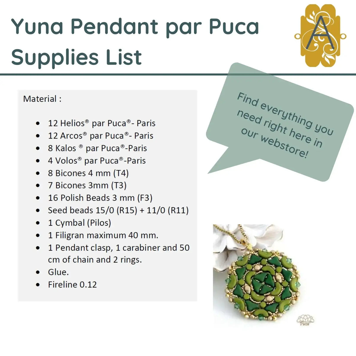 Yuna Pendant Pattern par Puca - The Argus Collection
